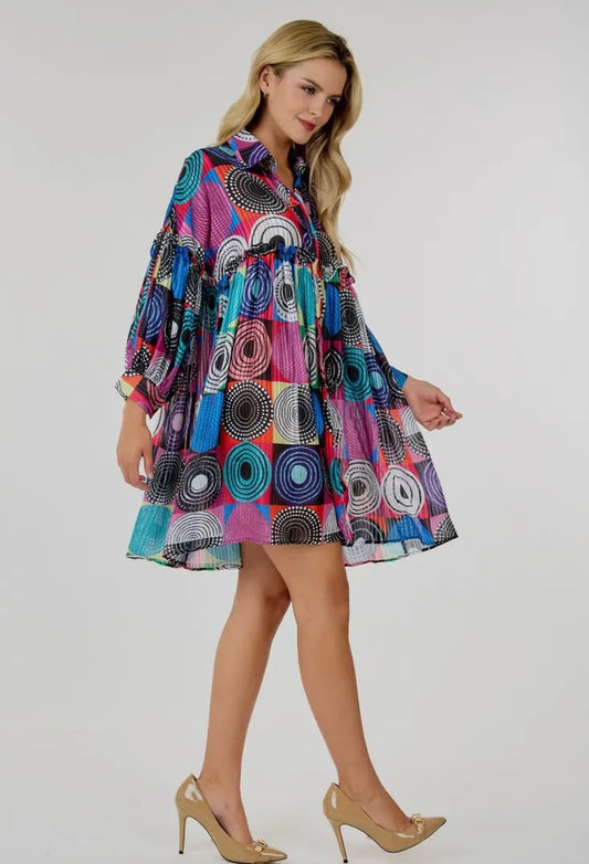 Keona Print Pleated Loose Dress