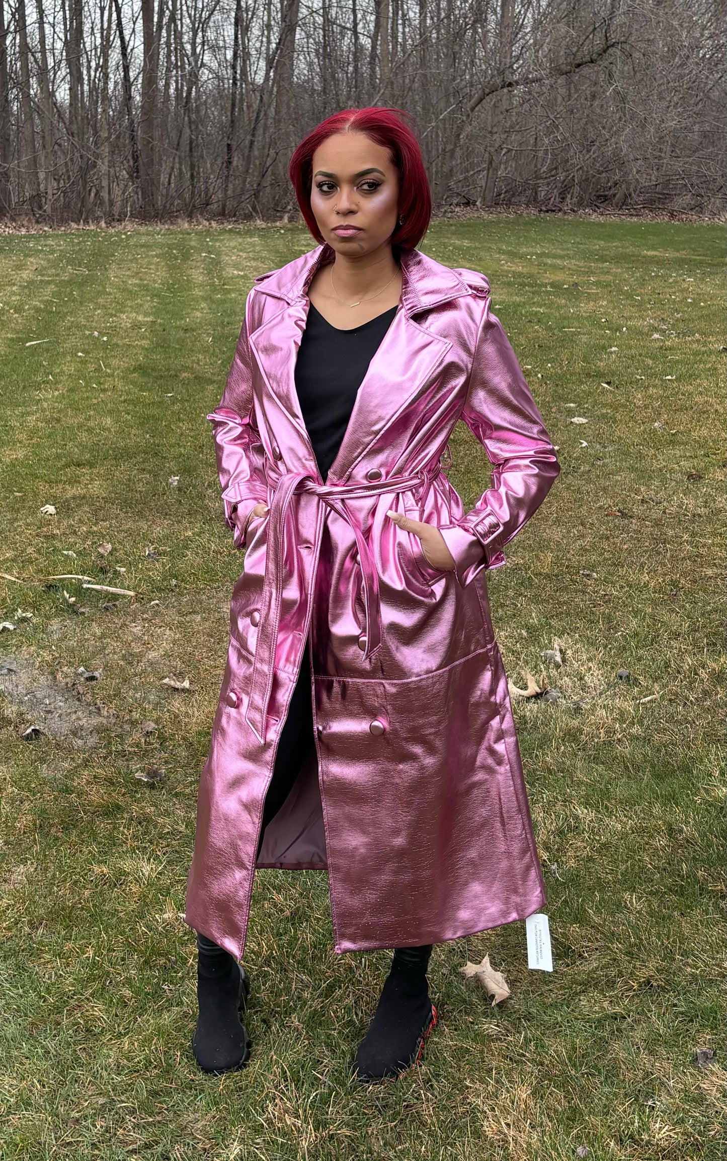 Tisha Metallic Trench w/belt